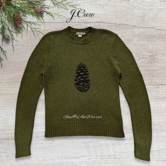 J.Crew RARE vintage pinecone motif heathered olive lambswool sweater *iamwarrior - Picture 5 of 10